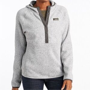 LL Bean Sweater Fleece Pullover Snap Button Hoodie XS